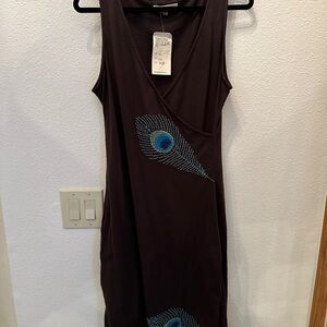 Synergy Organic Clothing Brown Sheath Dress V-neck Sleeveless